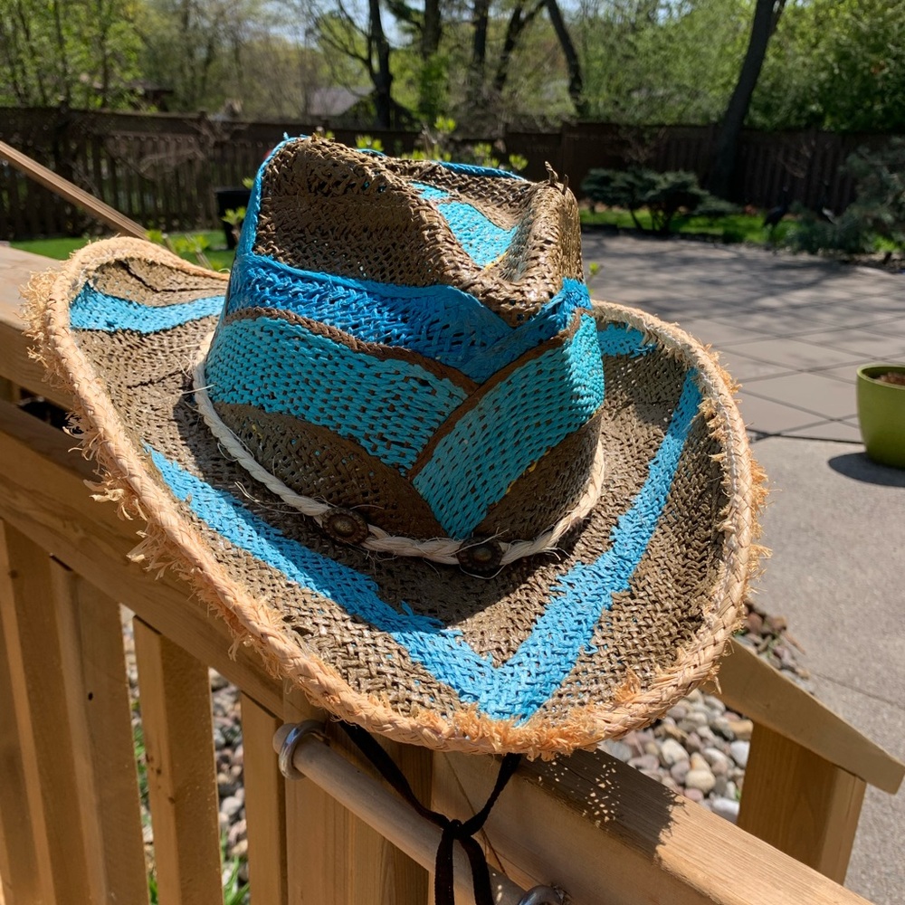 Jen West Hats of Mexico Turquoise Straw Cowboy Hat L